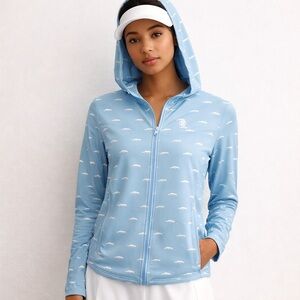 G/FORE Zip Up Hooded Lightweight Jacket Blue Panther Print Stretch Size Medium